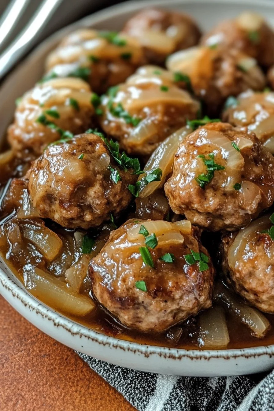 Crockpot French Onion Meatballs