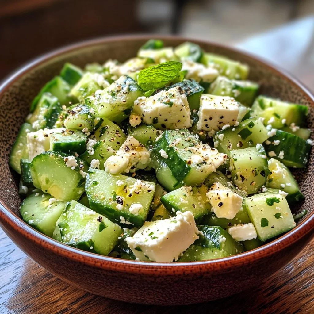 Cucumber Avocado Feta Salad with vibrant ingredients in a bowl