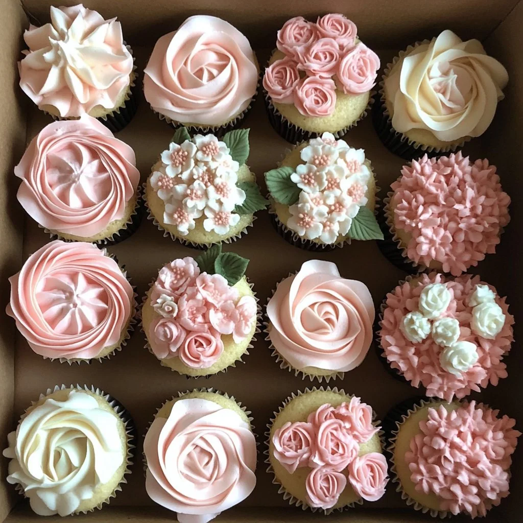 Beautifully decorated flower cupcakes for special occasions