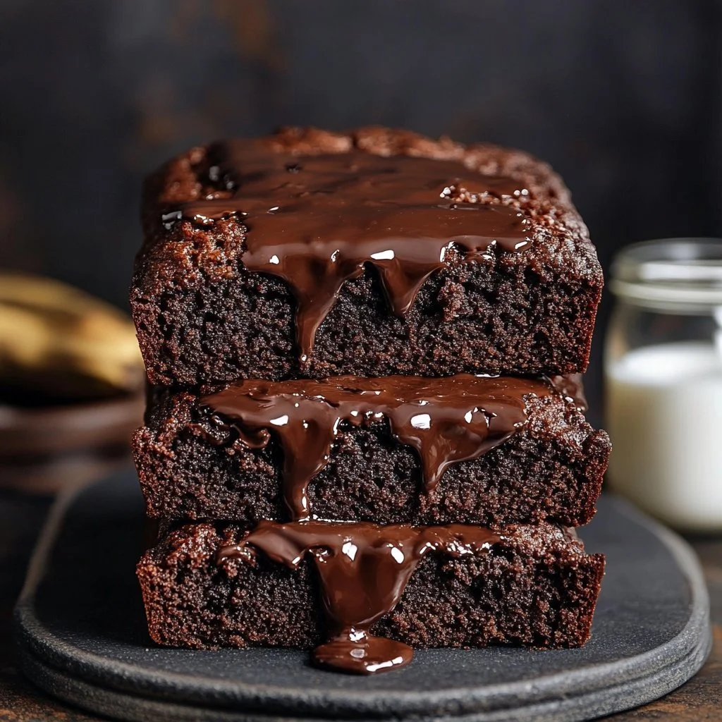 Slice of healthy chocolate banana bread on a wooden table, showcasing its moist texture.