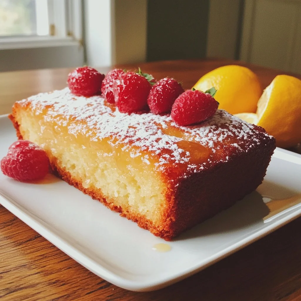 Healthy Greek yogurt lemon loaf cake with a lemon glaze on a white plate
