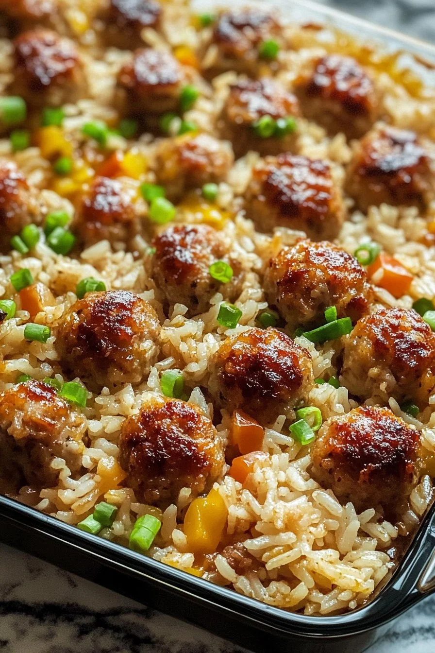 Honey Garlic Meatball Rice Bake