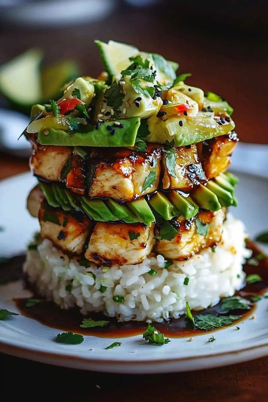 Honey Lime Chicken & Avocado Rice Stack