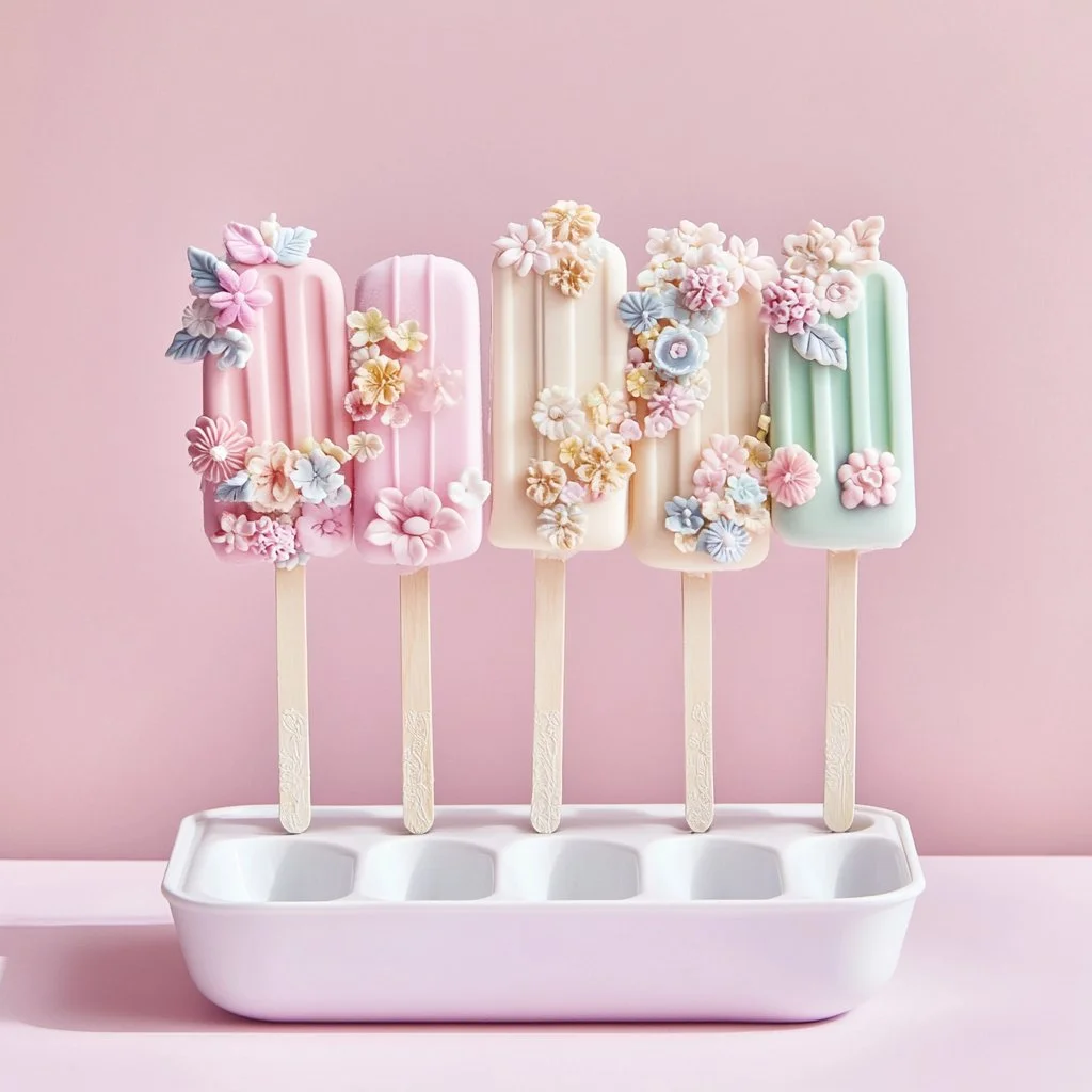 Delicious homemade cakesicles decorated with colorful icing and sprinkles.