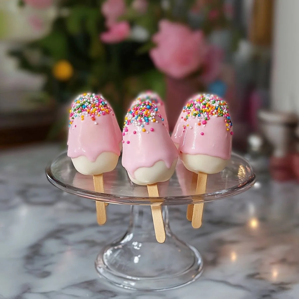 Delicious ice cream cake pops decorated for a festive occasion