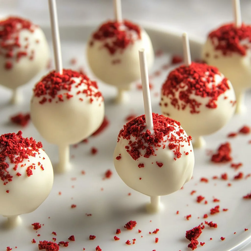 Delicious red velvet cake pops presented on a decorative platter