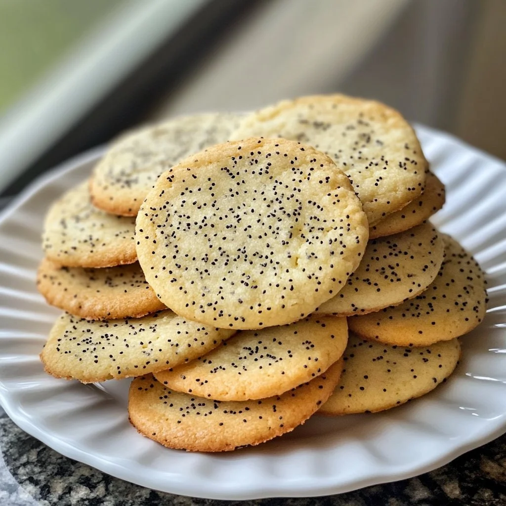 Freshly baked lemon poppy seed cookies on a cooling rack
