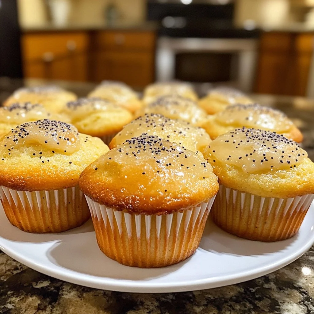 Freshly baked Lemon Poppyseed Muffins on a cooling rack