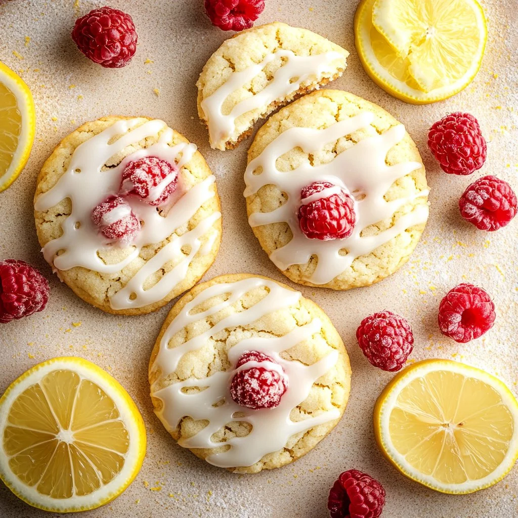 Freshly baked Lemon Raspberry Cookies on a plate