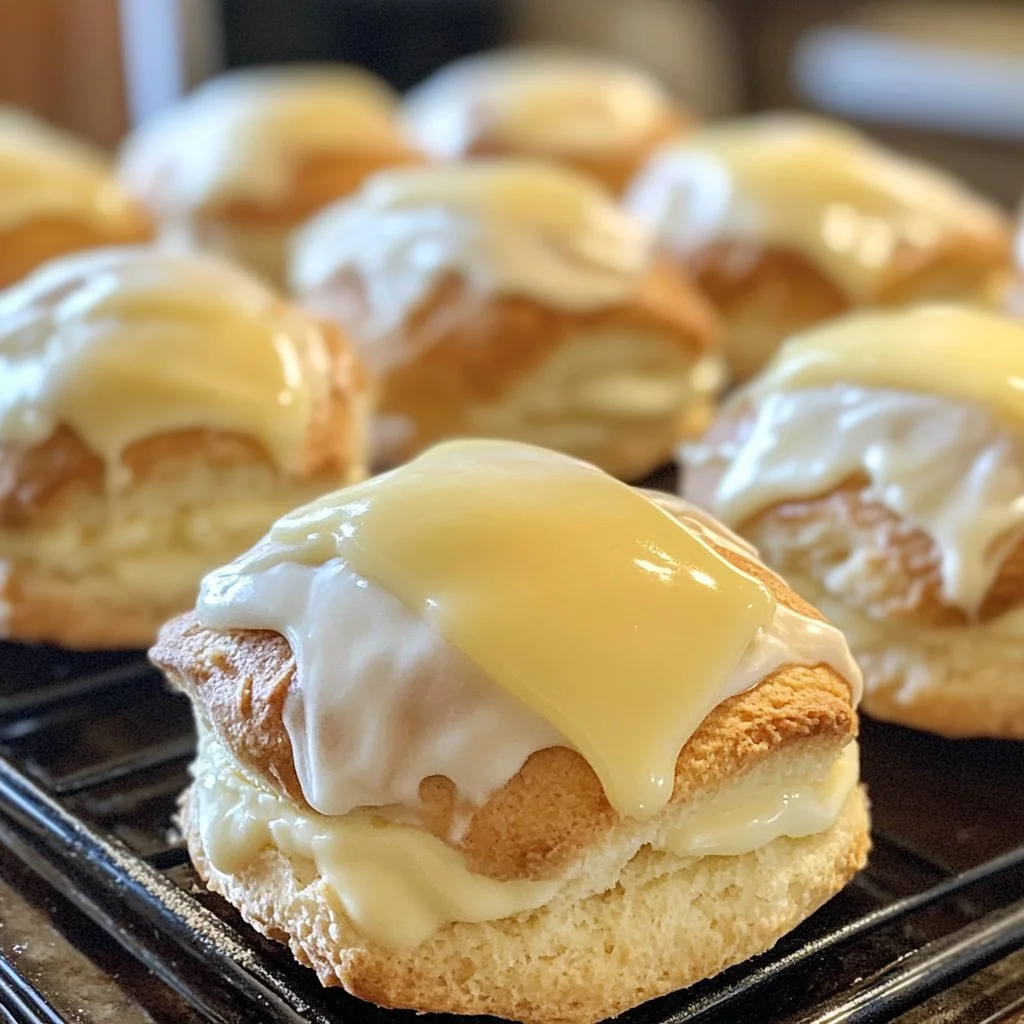 Freshly baked lemon scones sprinkled with sugar and served on a plate