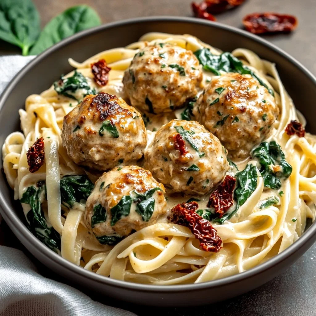 Delicious Marry Me Chicken Meatballs served with herbs and sauce