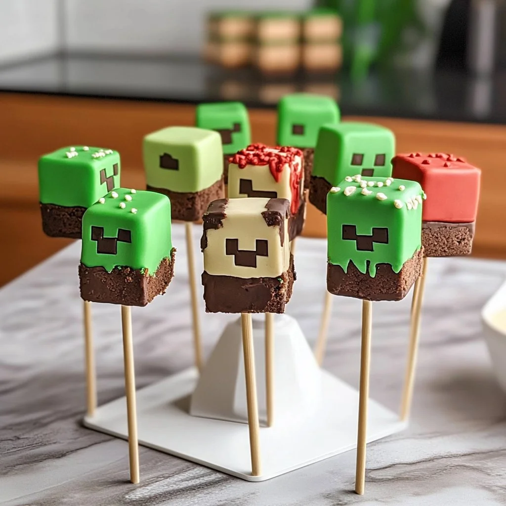 Colorful Minecraft cake pops decorated like game characters and blocks