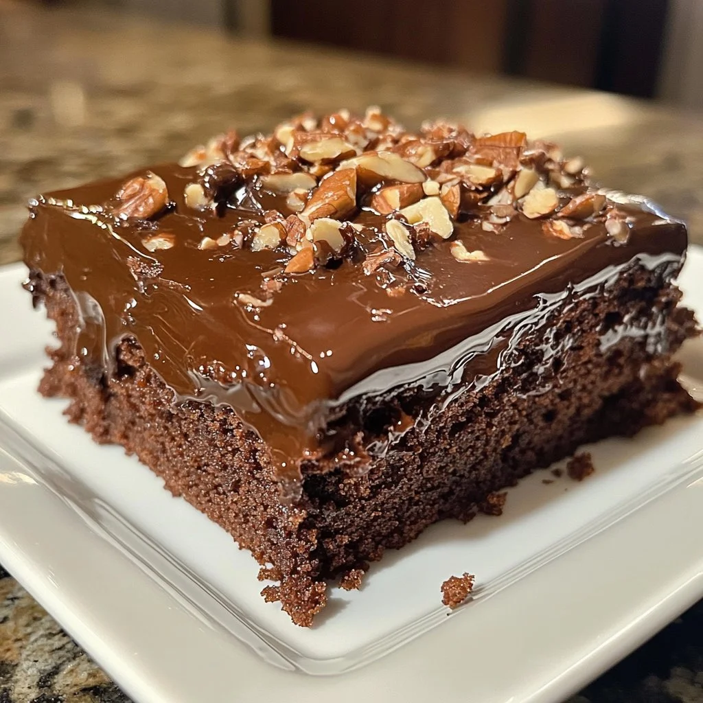 Decadent Mississippi Mud Cake topped with chocolate and marshmallows
