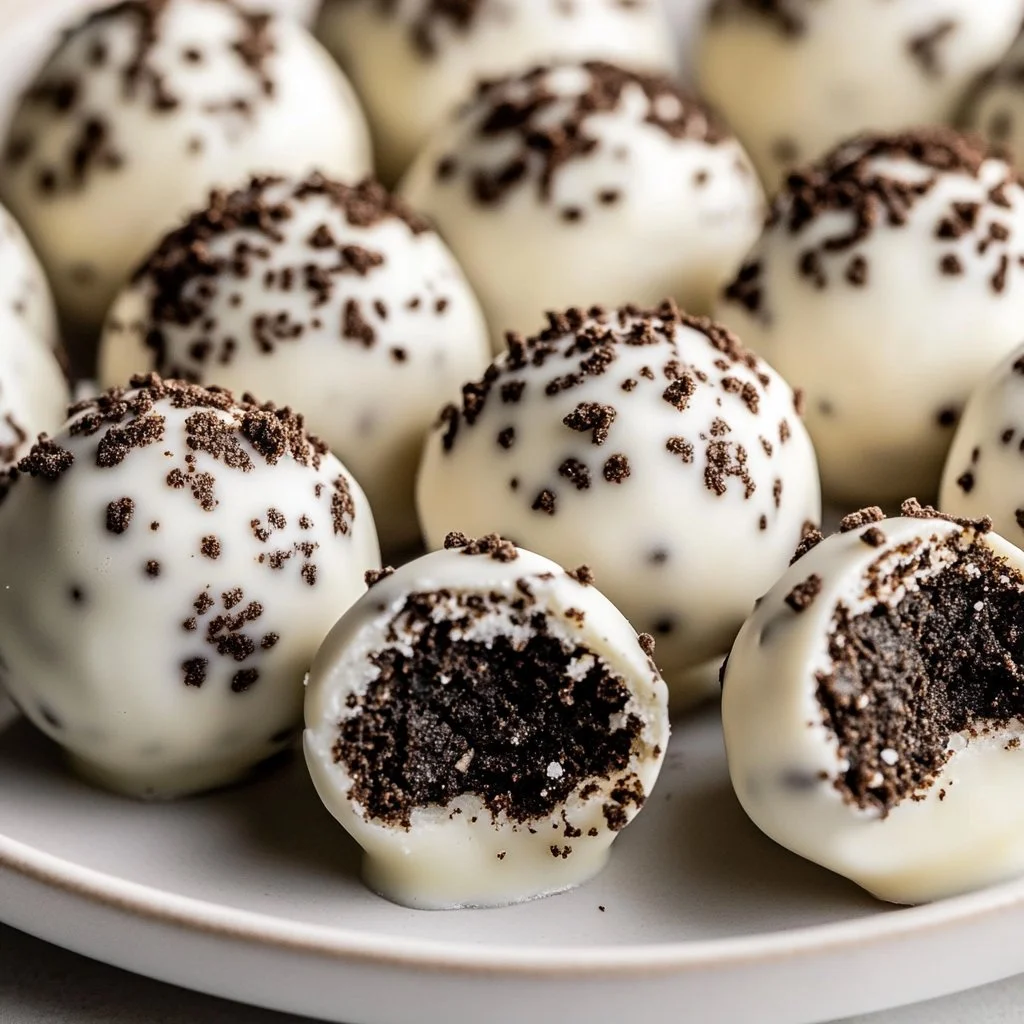 Delicious homemade Oreo Balls with chocolate coating