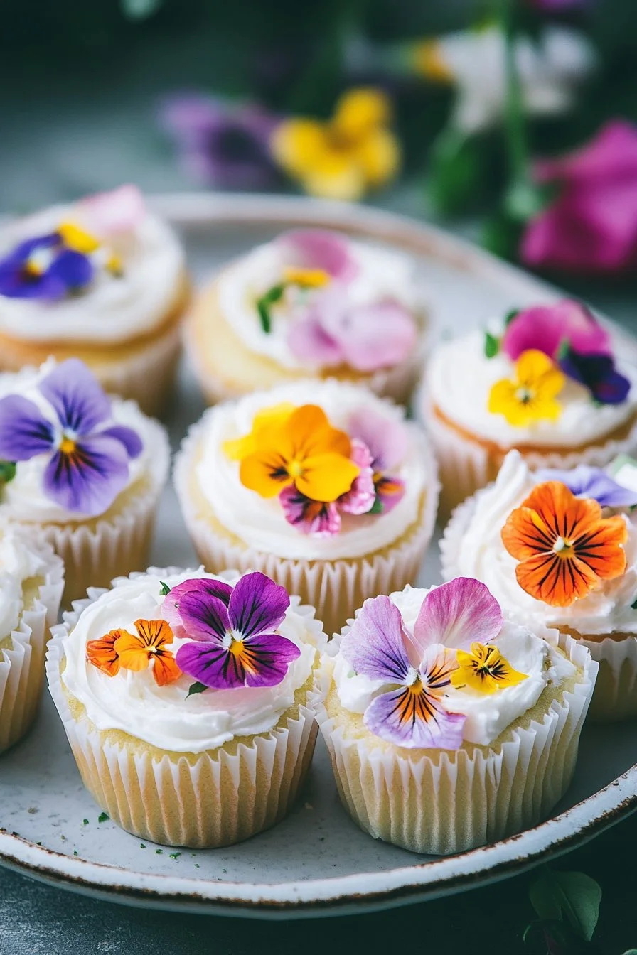 Pressed flower cupcakes