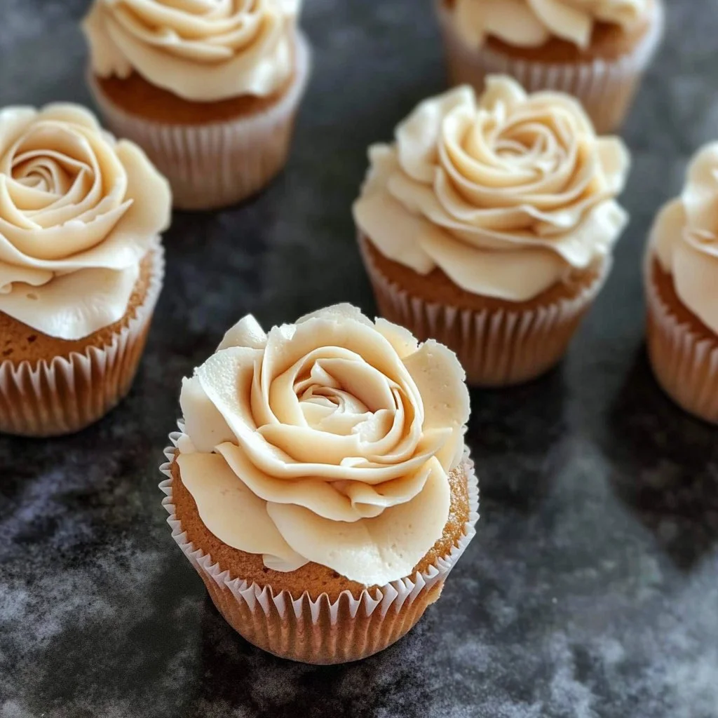Delicious Rose Cupcake decorated with rose petals and frosting