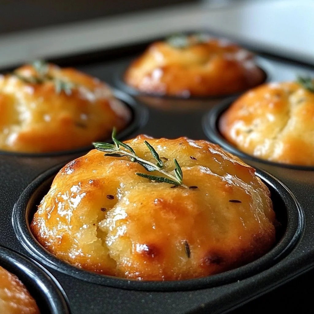 Freshly baked rosemary garlic focaccia muffins on a cooling rack
