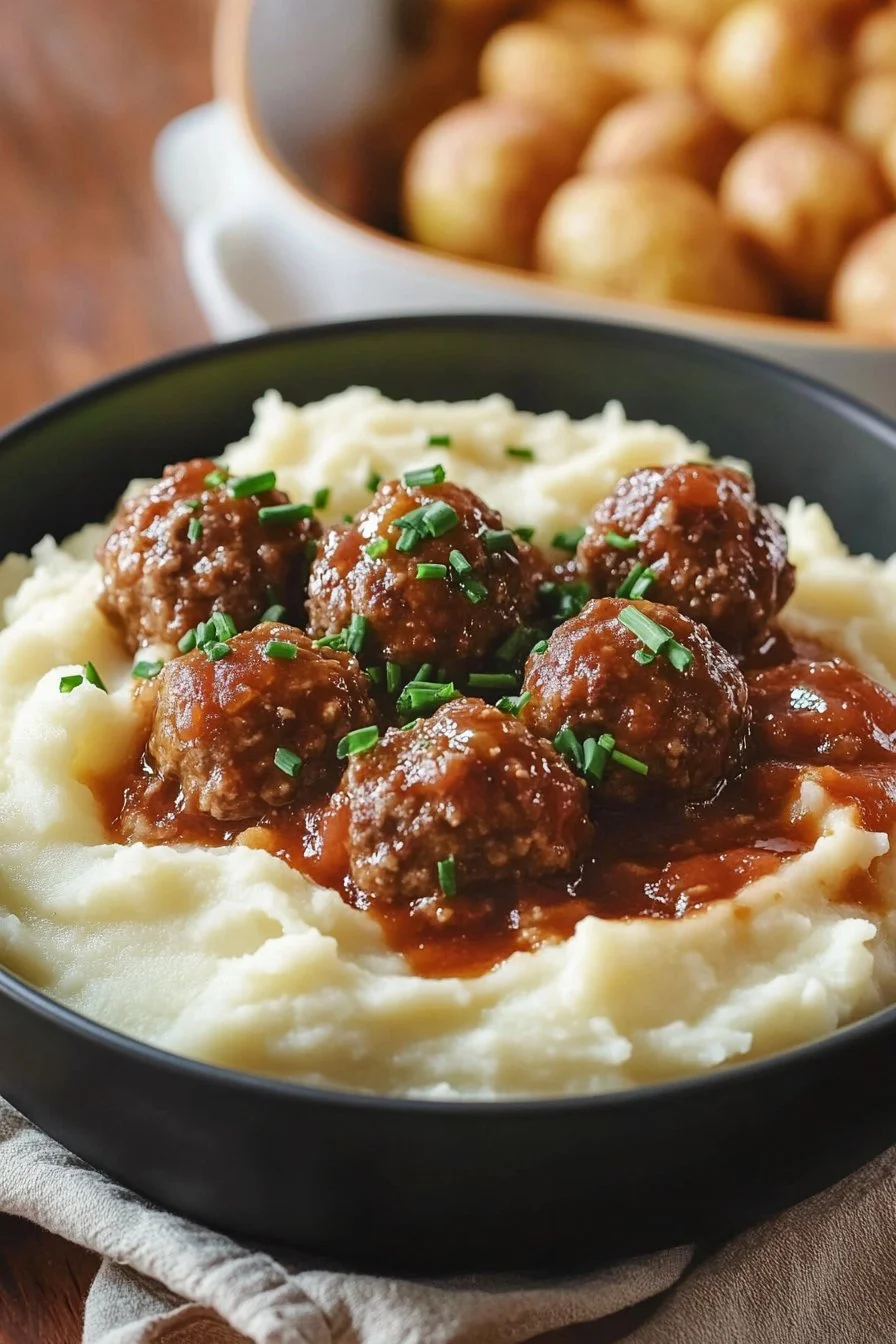 Salisbury Meatballs and Mashed Potatoes Recipe