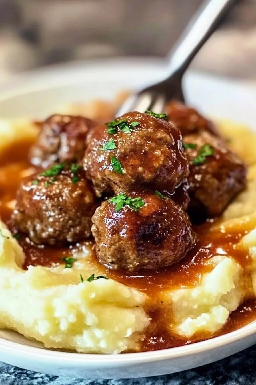 Salisbury Meatballs and Mashed Potatoes