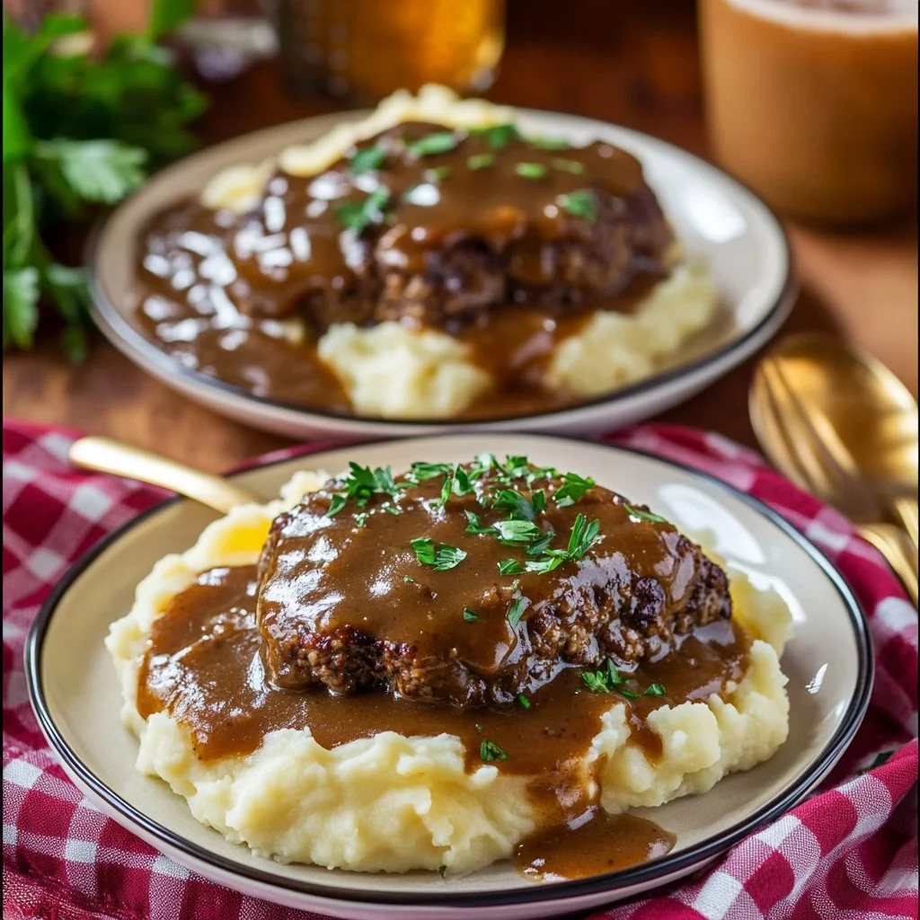 Savory Slow Cooker Salisbury Steaks prepared with delicious gravy
