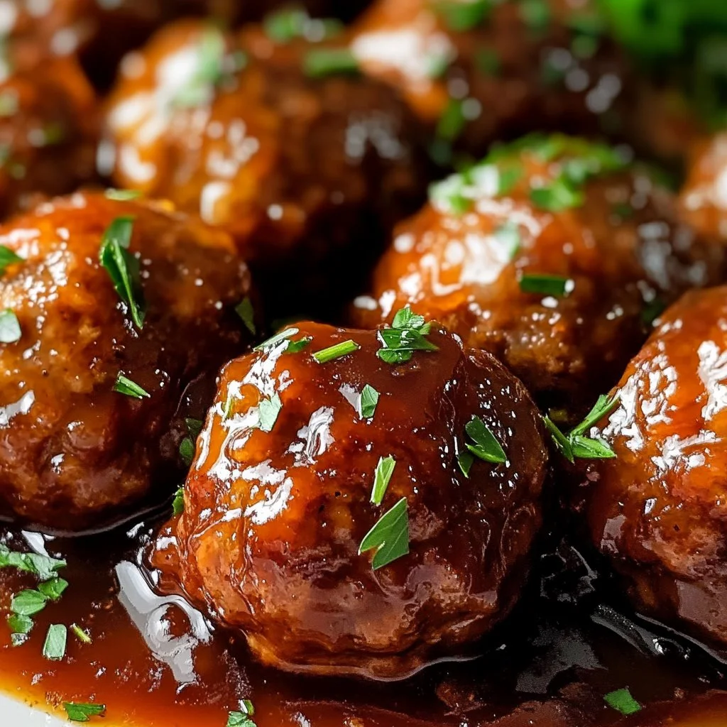 Plate of slow cooker honey garlic meatballs with rice and vegetables