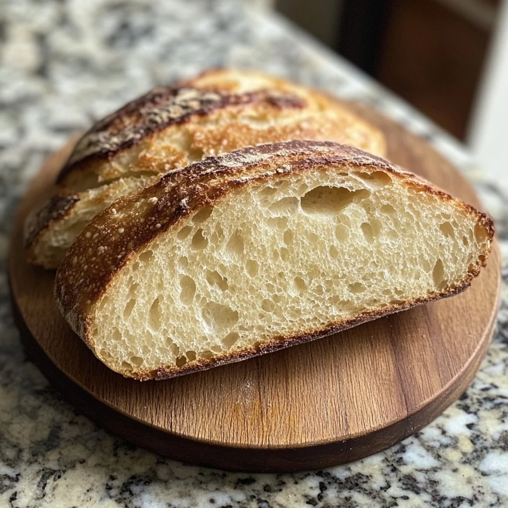 Freshly baked homemade sourdough bread with a golden crust.