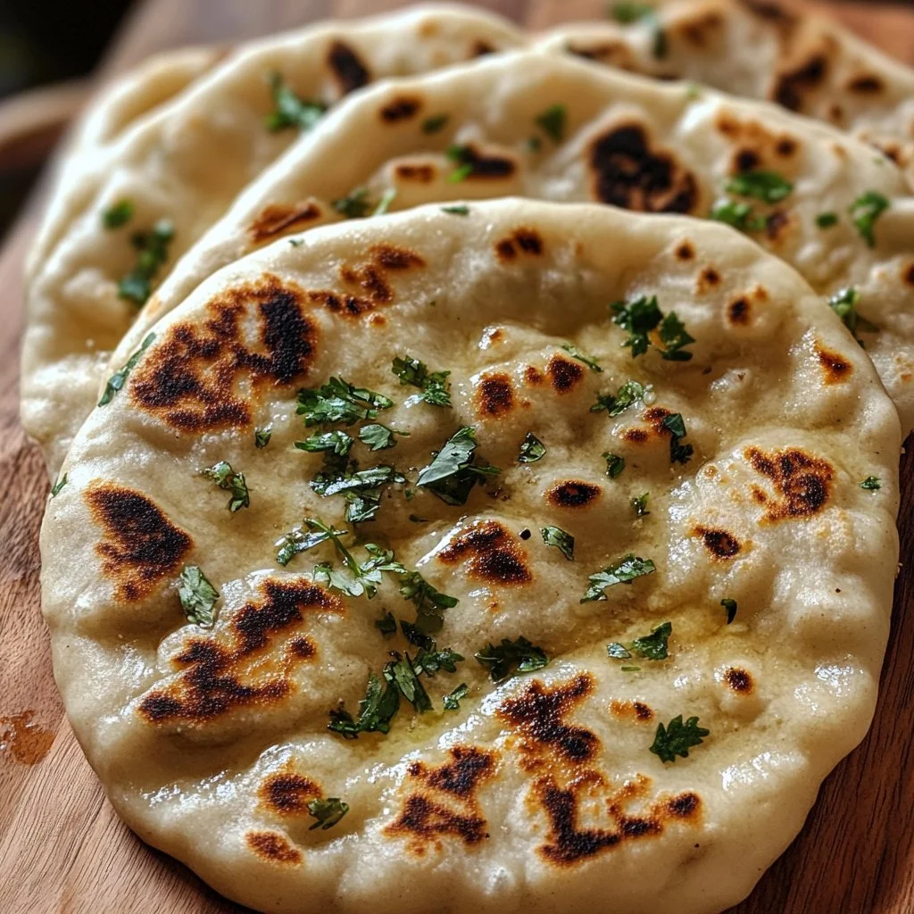 Freshly baked sourdough naan made from sourdough discard.