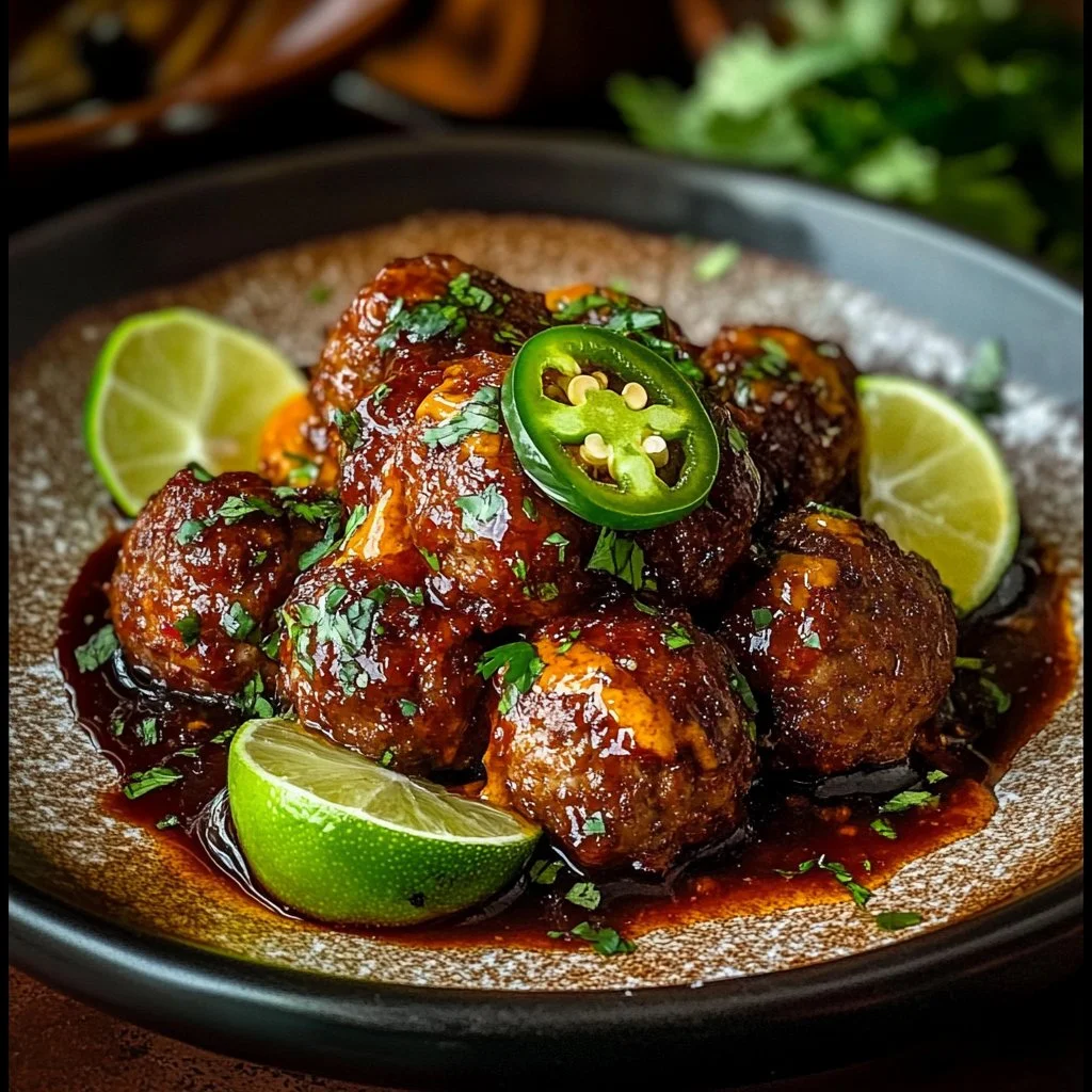 A plate of Spicy Mexican Donkey Balls ready to be served, packed with flavor.