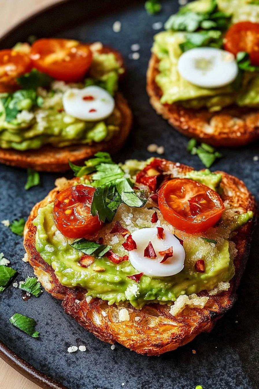 Spicy Smashed Avocado Hash Brown Toasts