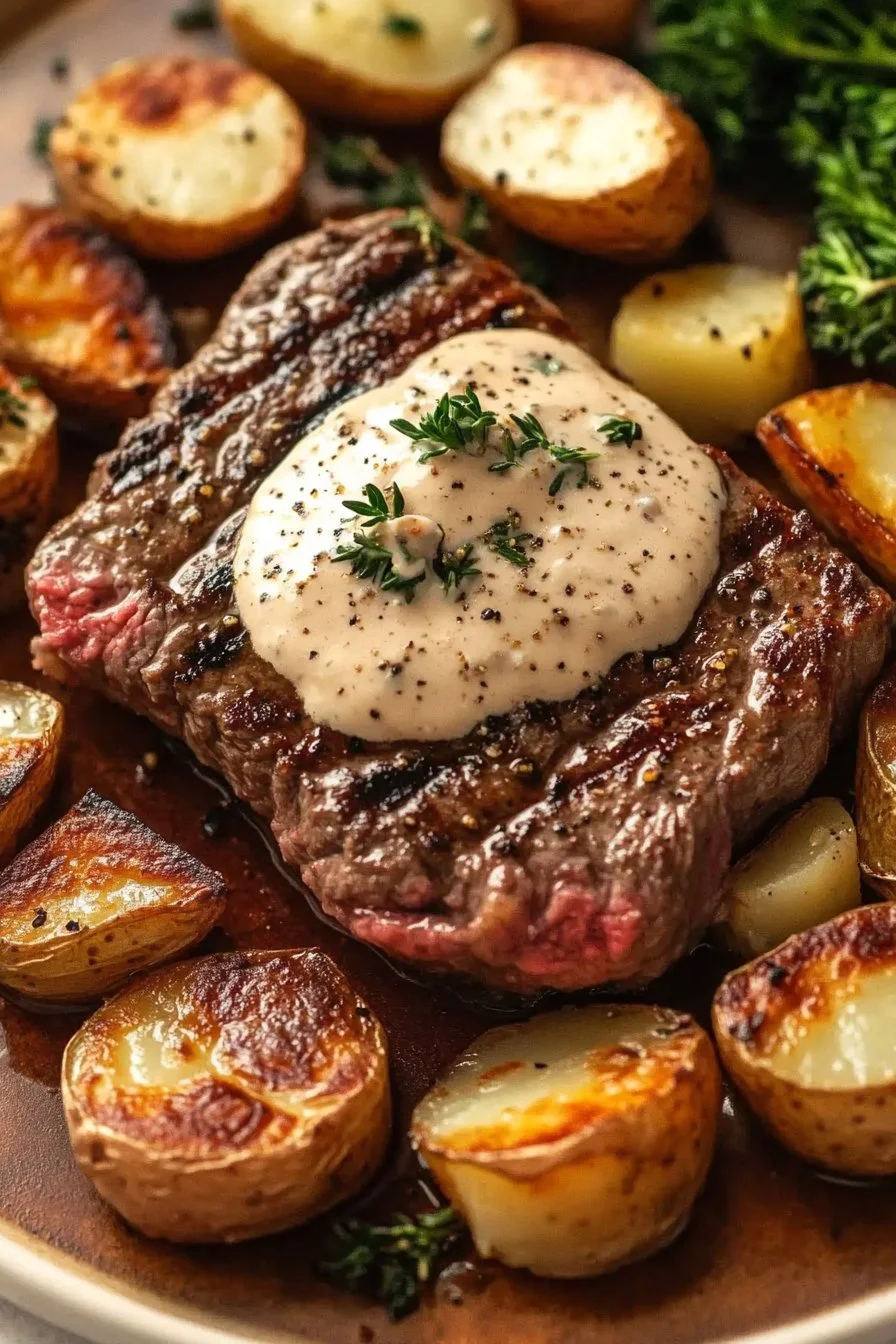 Steak and Potatoes with Creamy Roasted Garlic