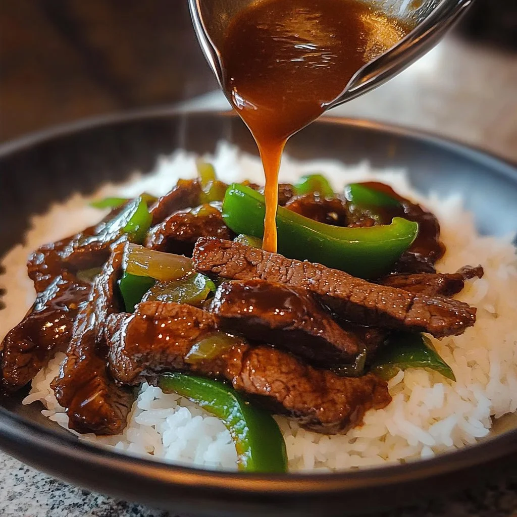 Juicy steak and colorful peppers dish ready to be served