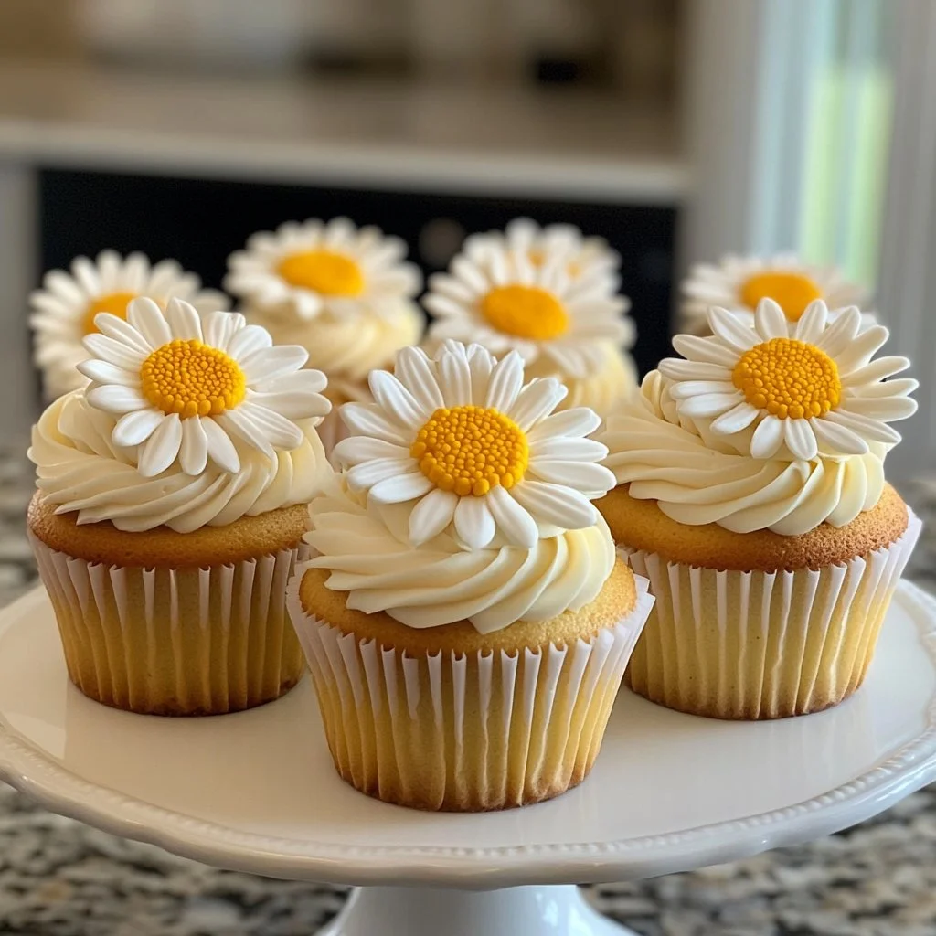 Delicious daisy cupcakes decorated with edible flowers