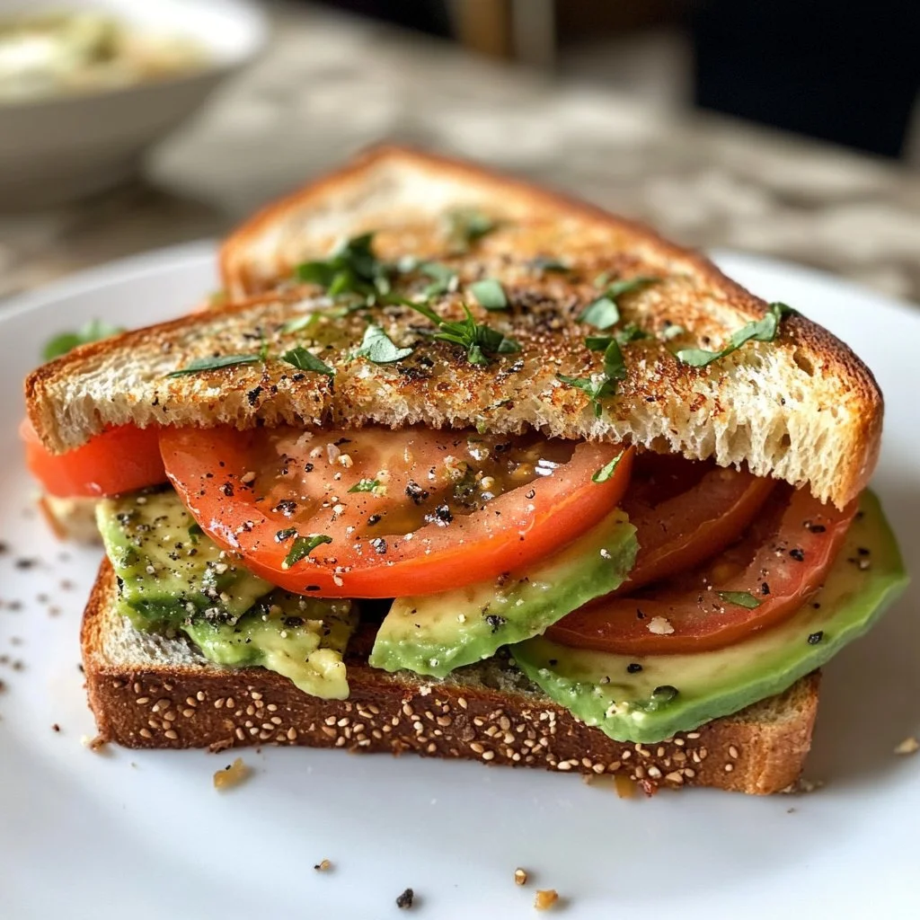 Delicious Tomato Avocado Sandwich with fresh ingredients