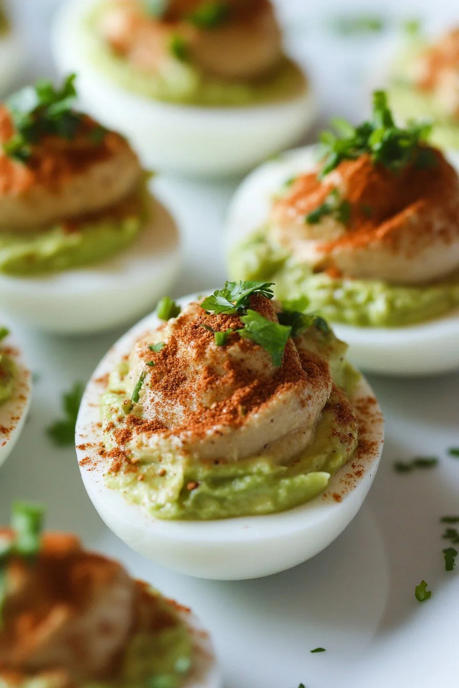 Tuna avocado deviled eggs