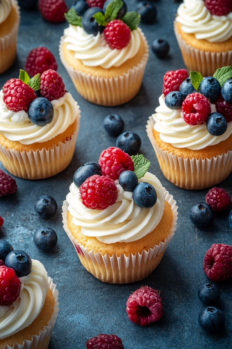 Vanilla cupcakes with berries
