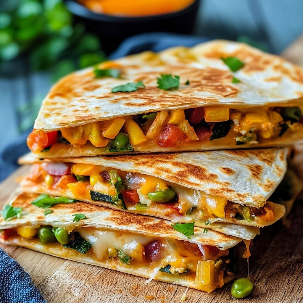 Delicious vegetarian quesadillas filled with colorful vegetables and cheese.