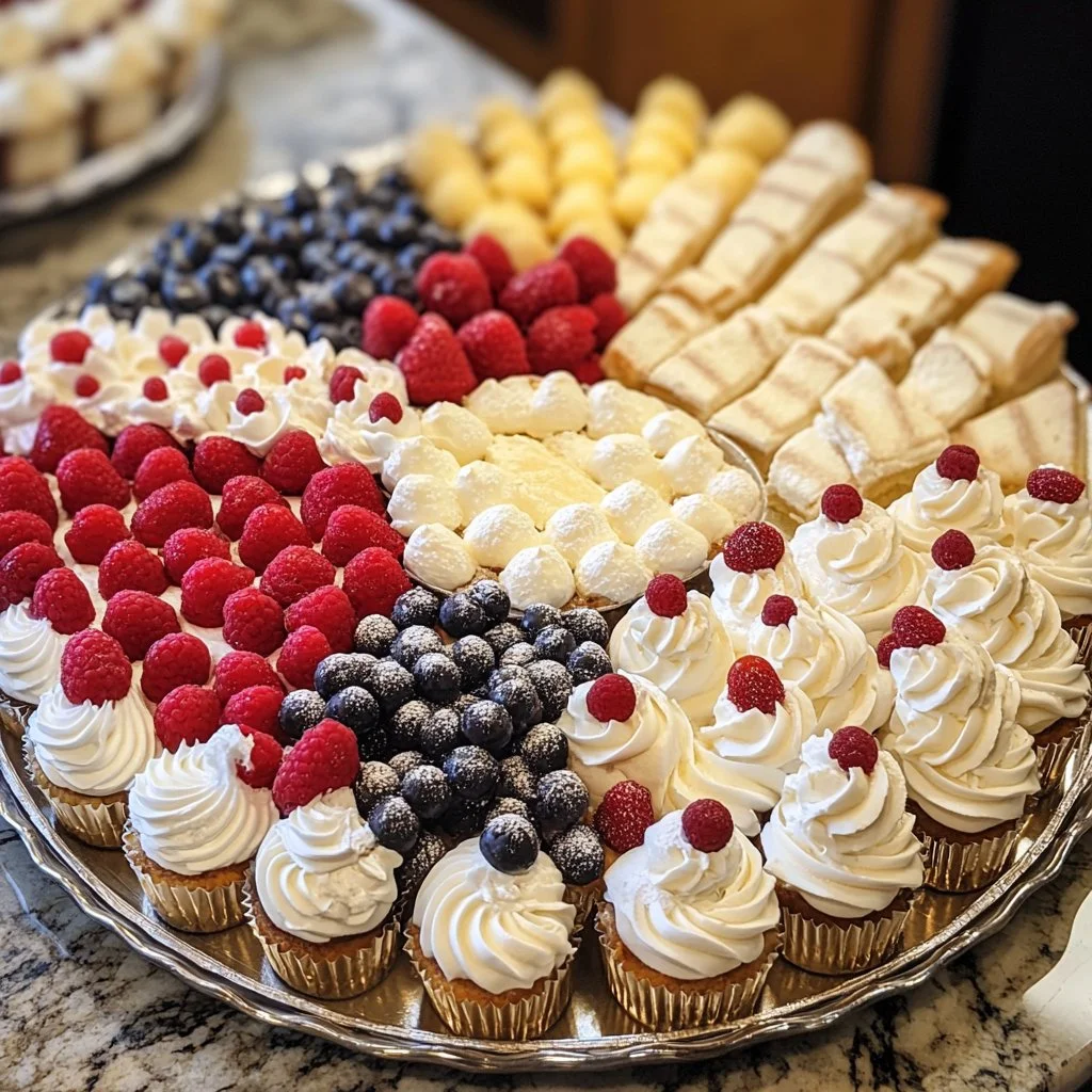 A collection of easy bridal shower desserts including cakes, pastries, and sweets.
