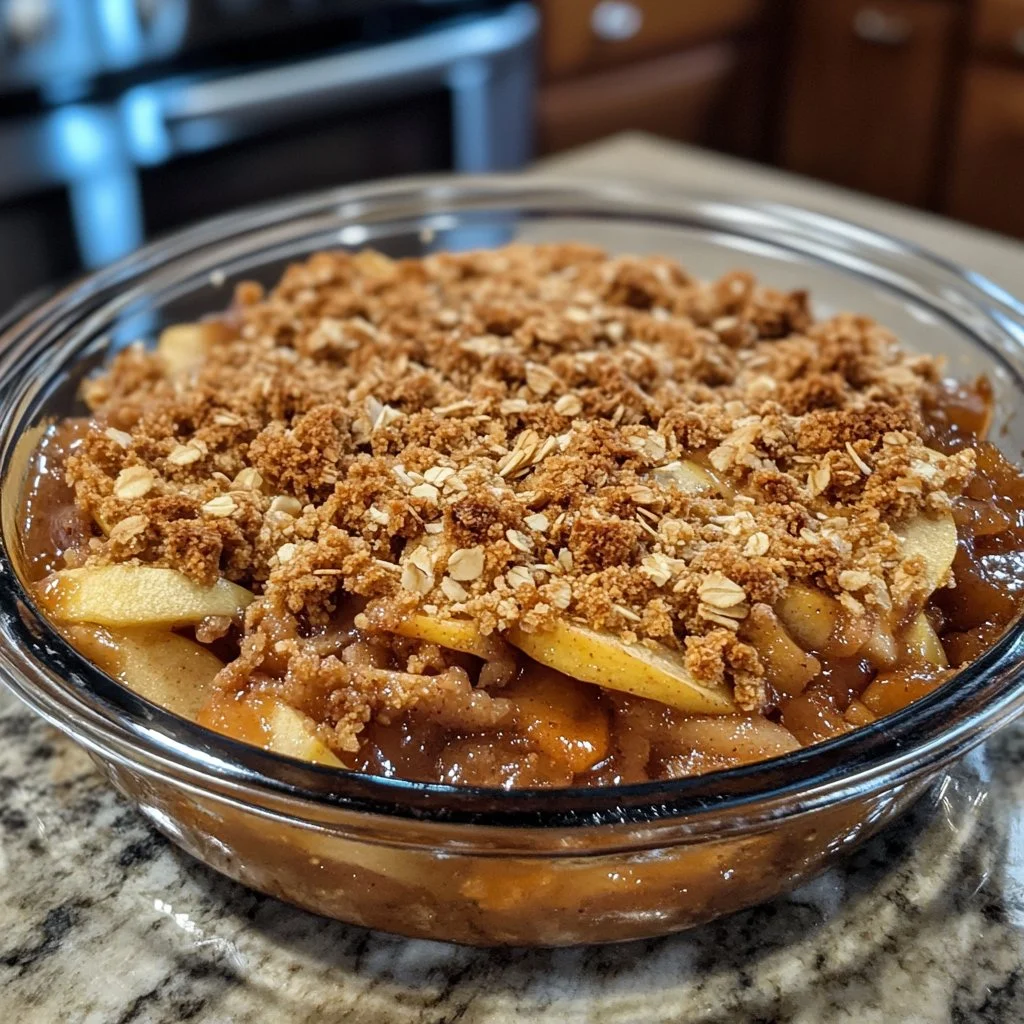 30-Minute High Protein Apple Crisp dessert with apples and crunchy topping