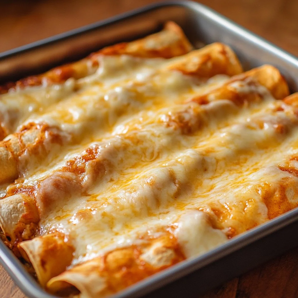 38g Protein Chicken Enchiladas topped with a creamy white sauce