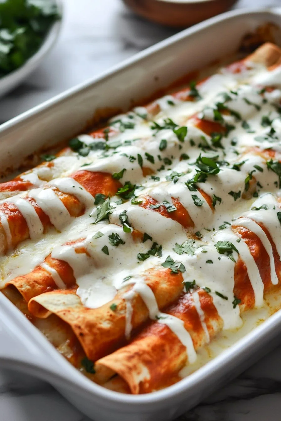 38g Protein Chicken Enchiladas with Dreamy White Sauce
