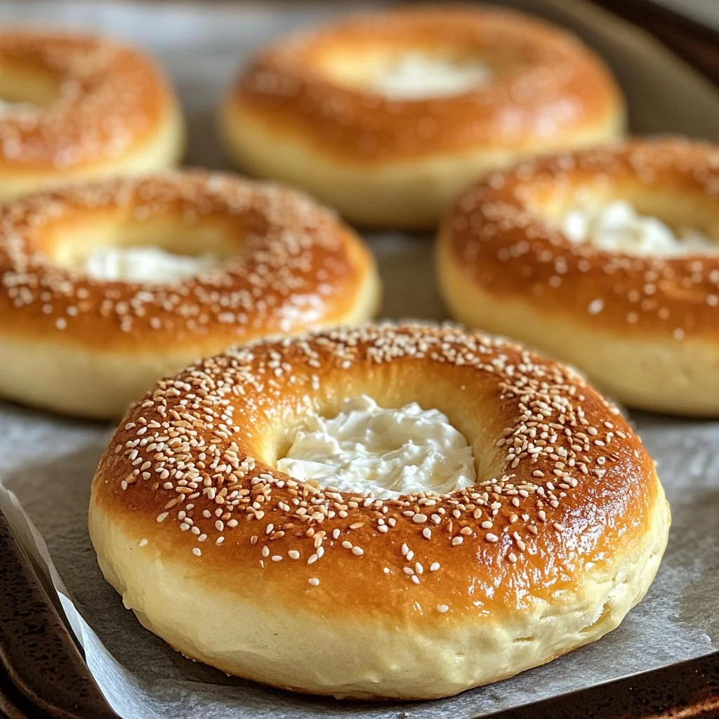 Homemade air fryer protein bagels with toppings on a wooden board.