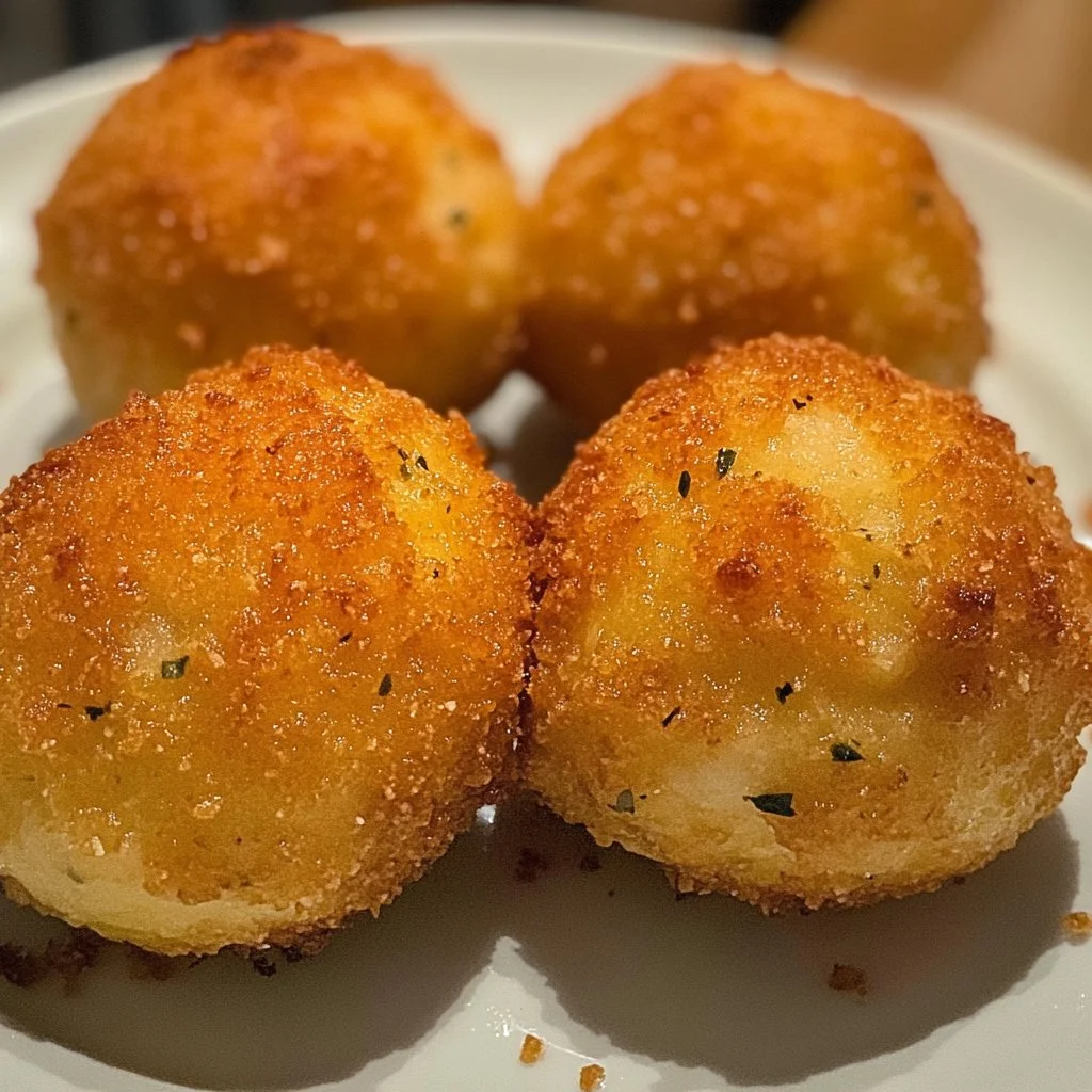 Delicious baked arancini rice balls filled with cheese and herbs