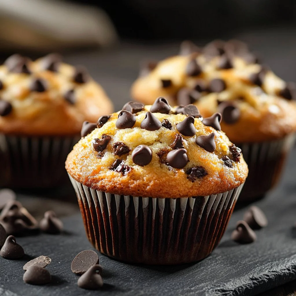 Delicious banana bread protein muffins served on a wooden table