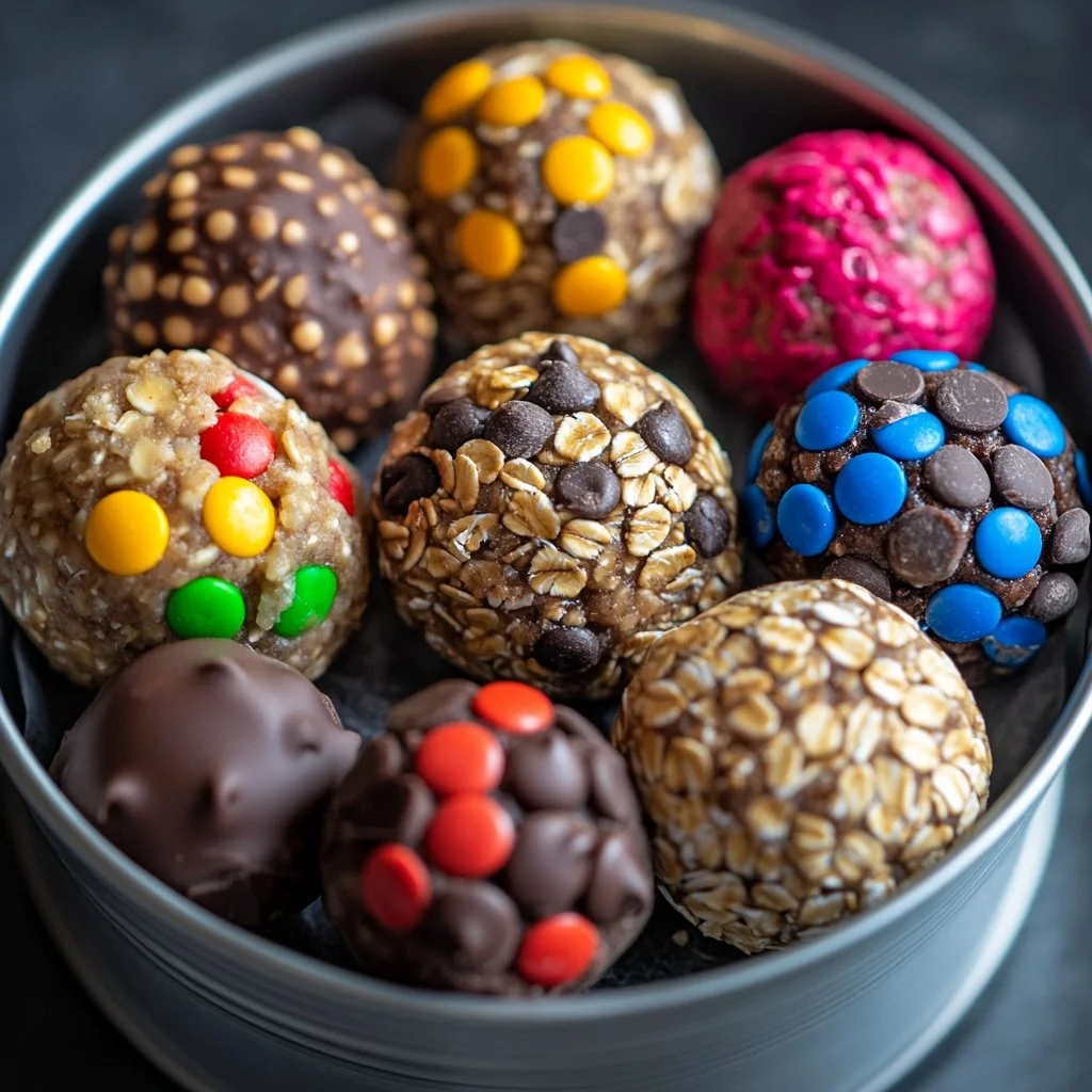 Delicious monster cookie protein balls loaded with oats and chocolate chips