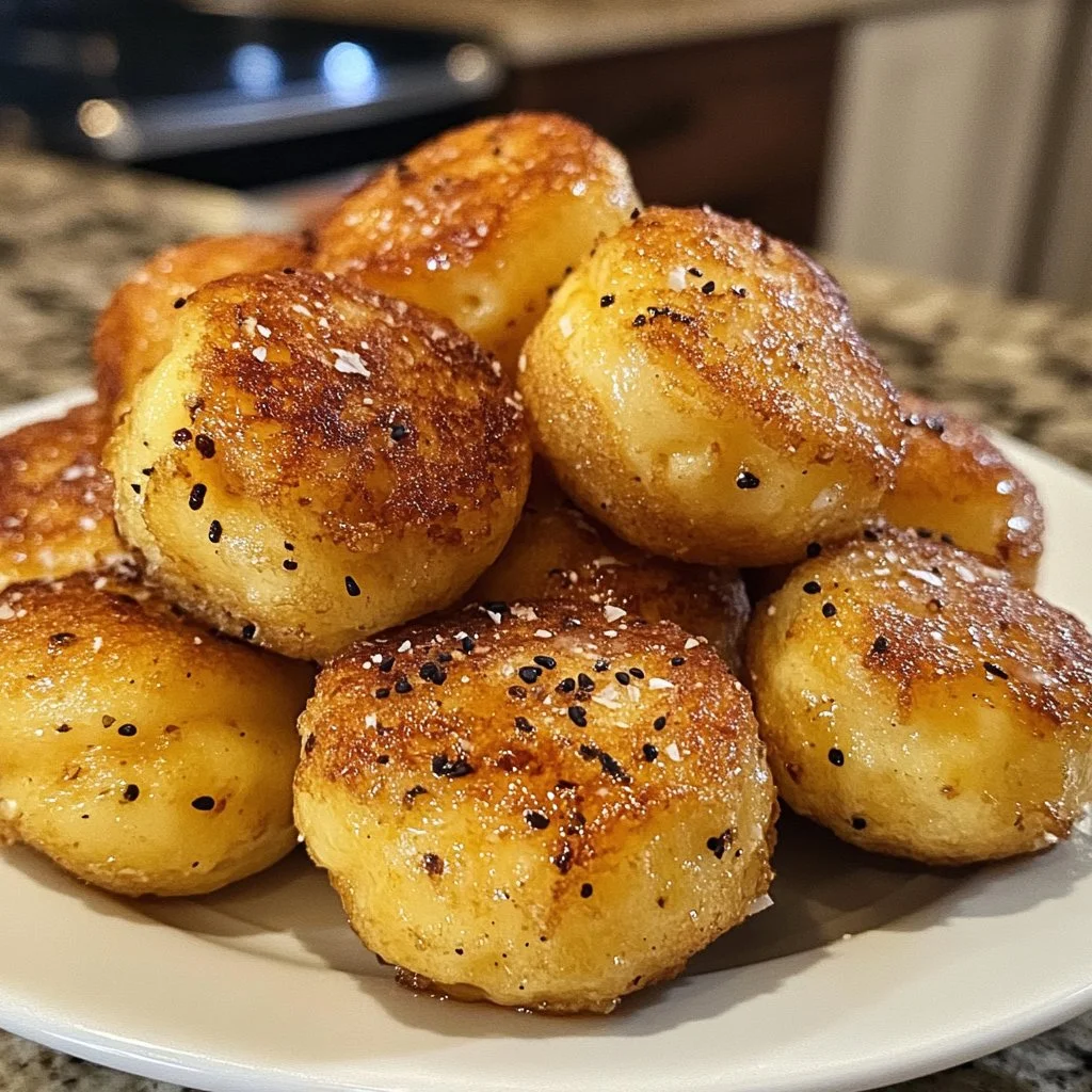 Delicious breakfast pancake poppers served with syrup and berries.