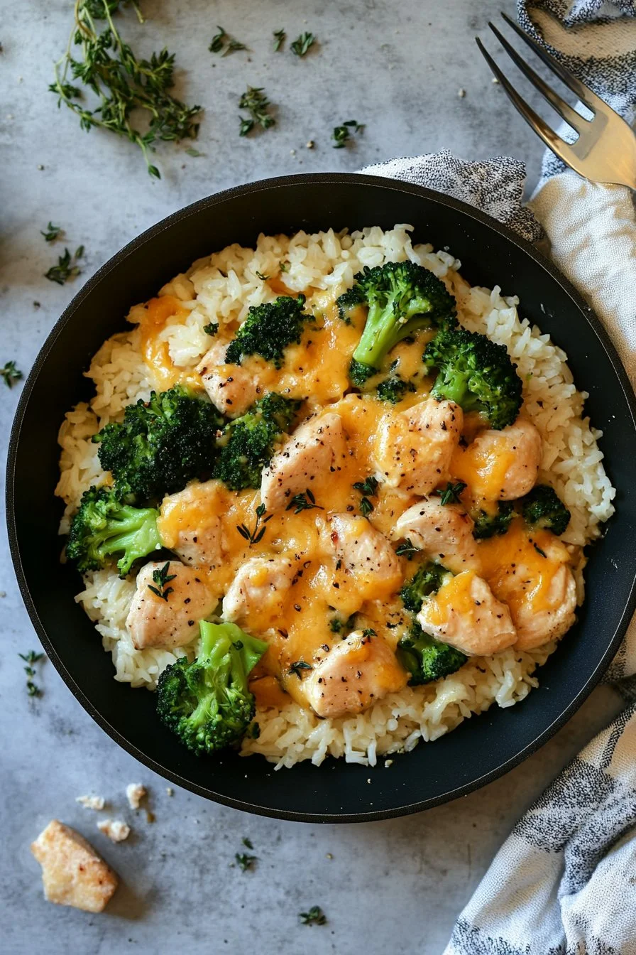 Cheesy Chicken Skillet with Broccoli and Rice
