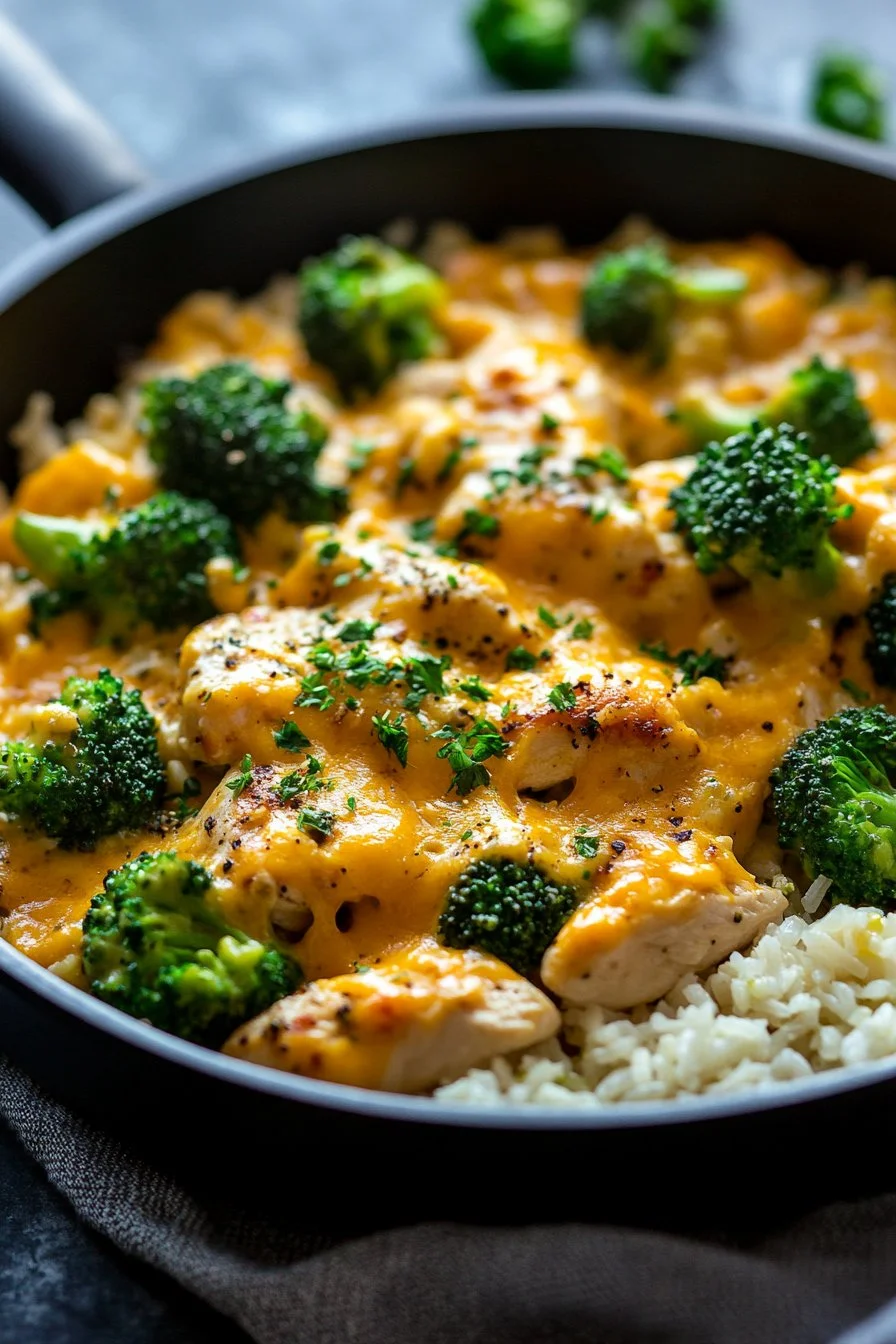 Cheesy Chicken Skillet with Broccoli and Rice