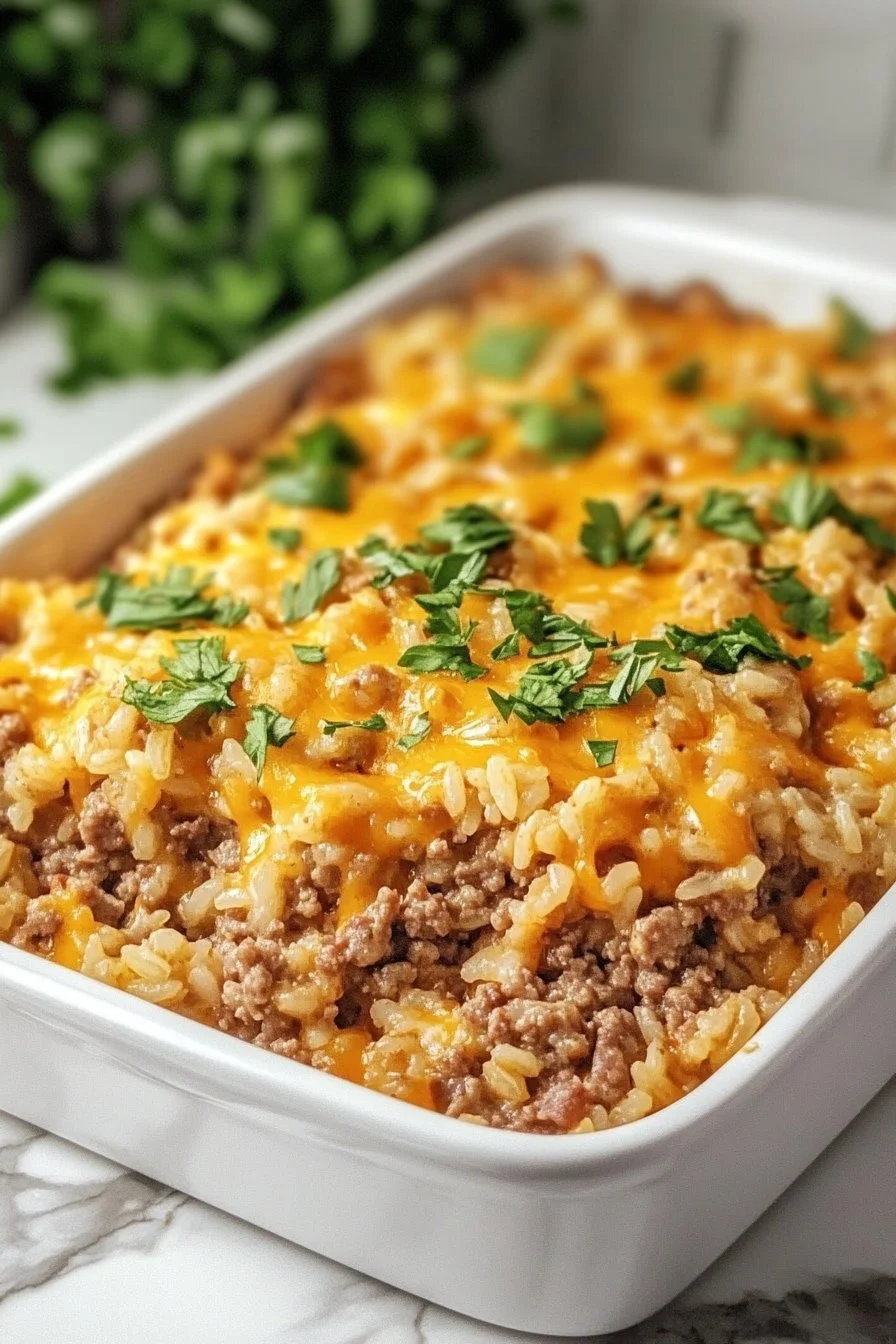 Cheesy Ground Beef and Rice Casserole