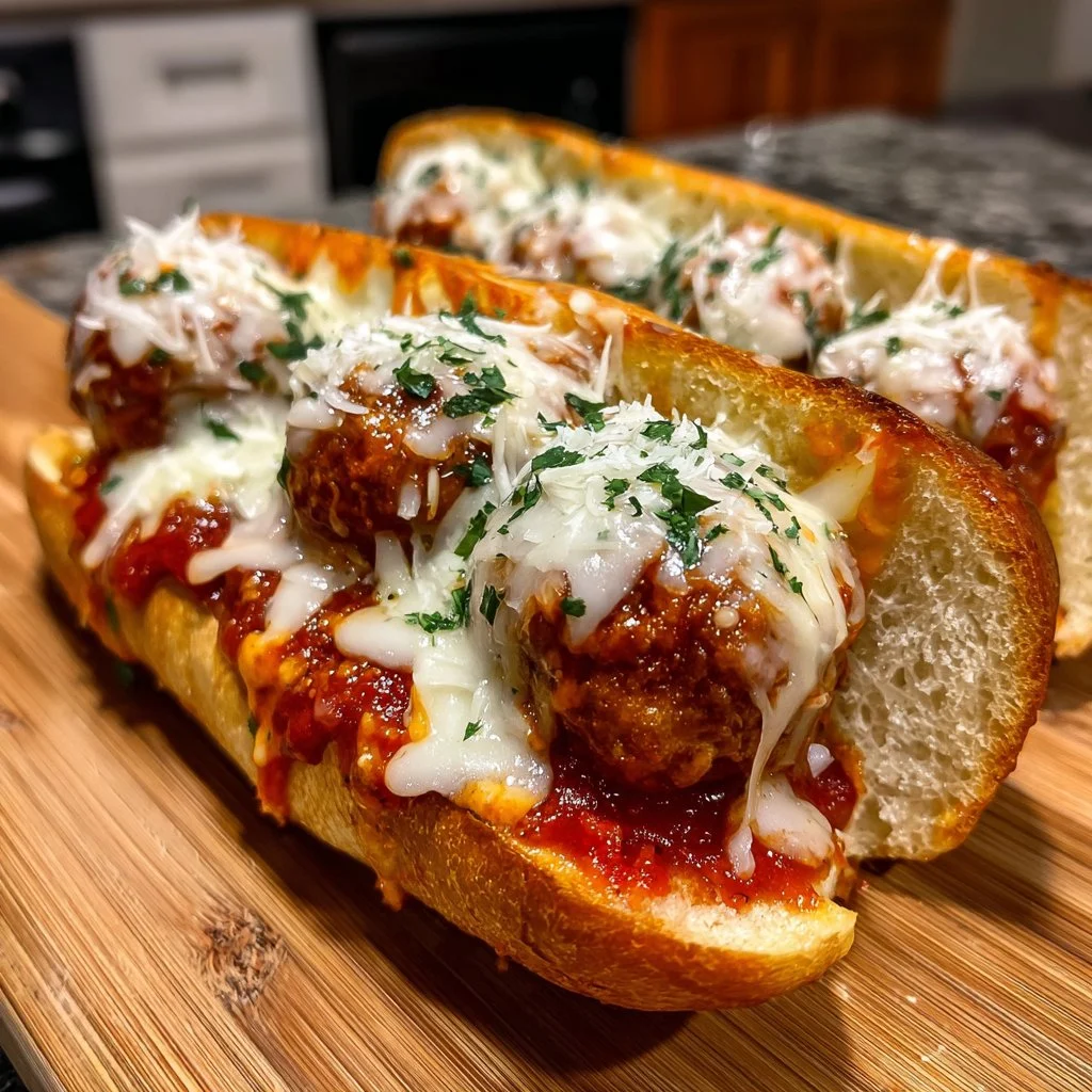 Delicious cheesy meatball subs with melted cheese and flavorful meatballs