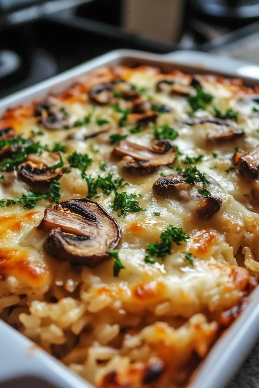 Cheesy Mushroom & Rice Bake